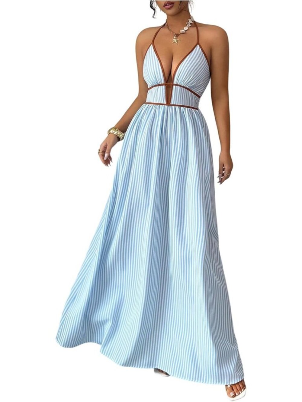 Boho Striped Halter Maxi Dress - Backless Smocked Summer Dress for Women